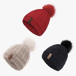 ViGrace Kids Winter Hat Chenille Warm Fleece Lined Pompom Hats Beanie Cap